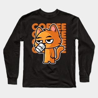 Funny Orange Cat and Coffee - Cat Lover design Long Sleeve T-Shirt